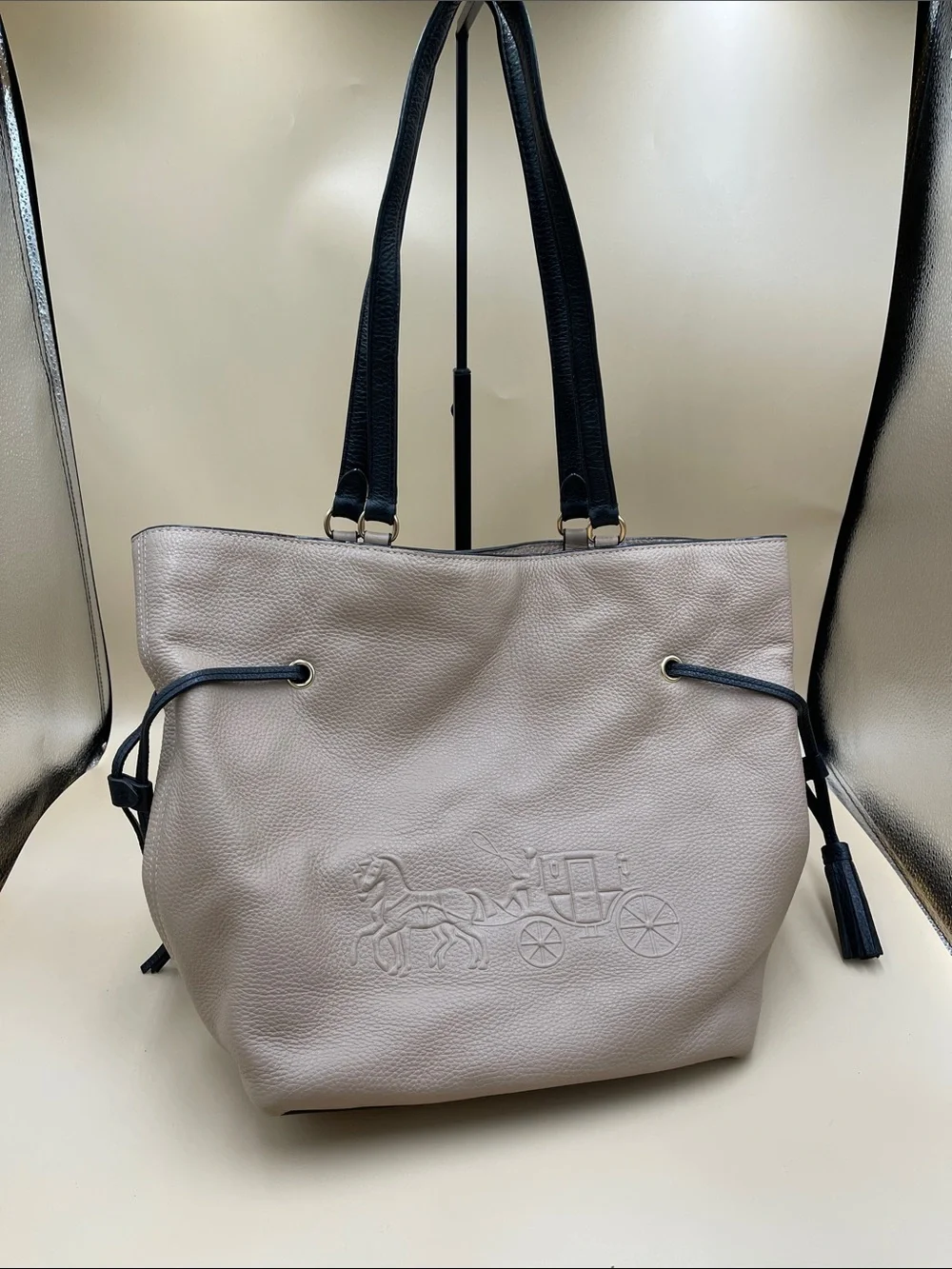 Coach Carriage Cream Leather Tote with Black Trim CA165